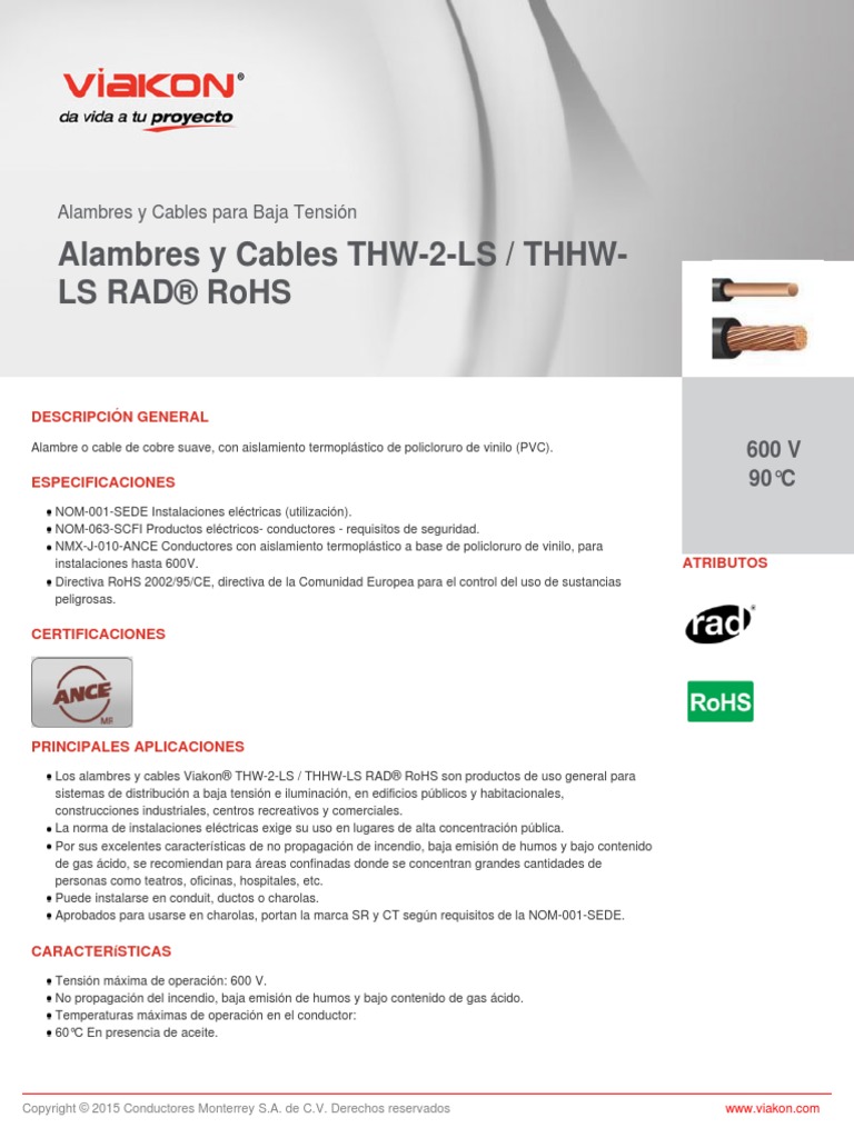Ficha Tecnica Cable THW 2 Ls Viakon PDF Electricidad Ciencias fisicas