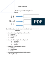 Math Reviewer: Test I. Directions: Identify The Parts of The Multiplication