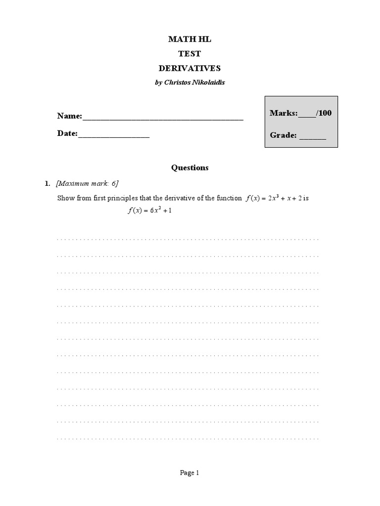 Math hl test derivatives by christos nikolaidis pdf area maxima
