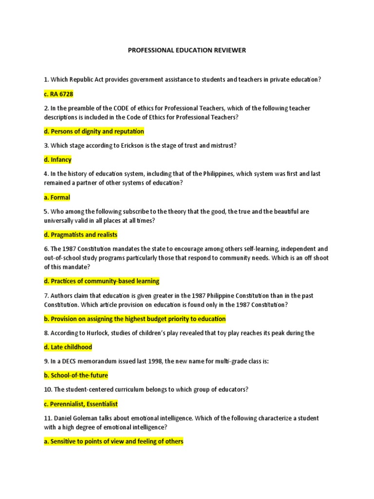 Professional Education Reviewer Guide | PDF | Teachers | Learning