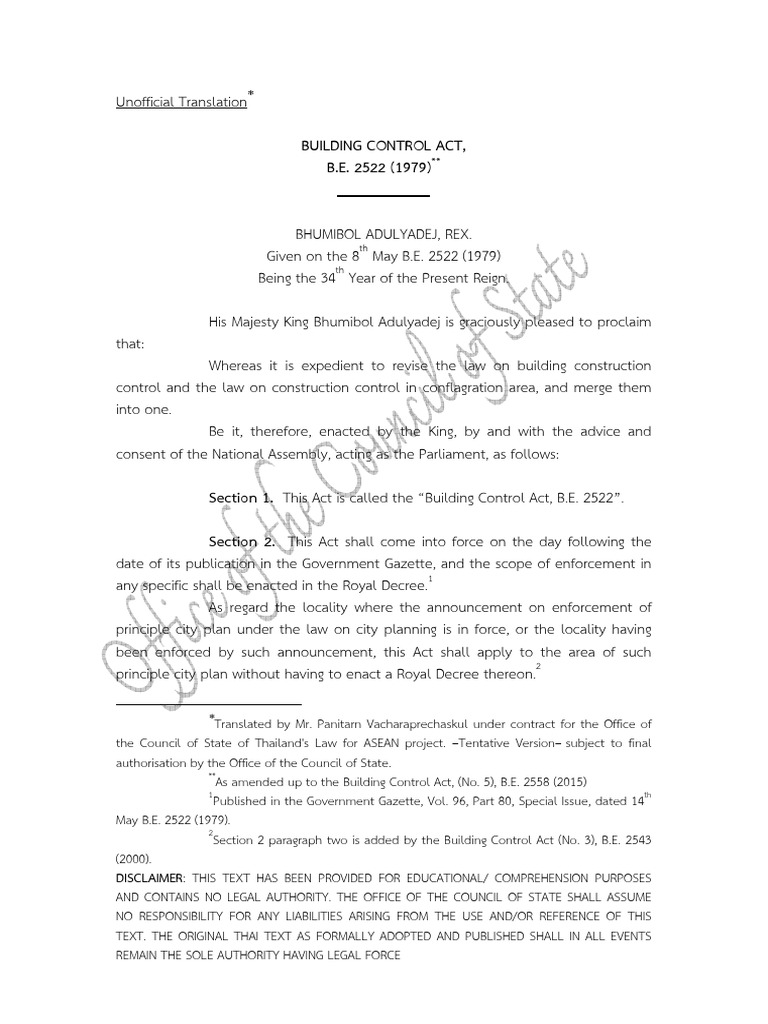 Building Control ACT Thailand PDF Repeal Attorney General