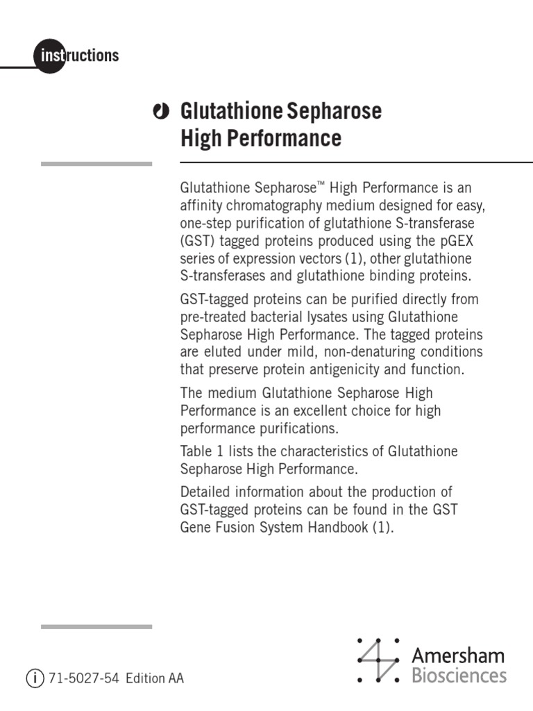 Glutathione Sepharose High Performance: Ructions | PDF | Protein ...