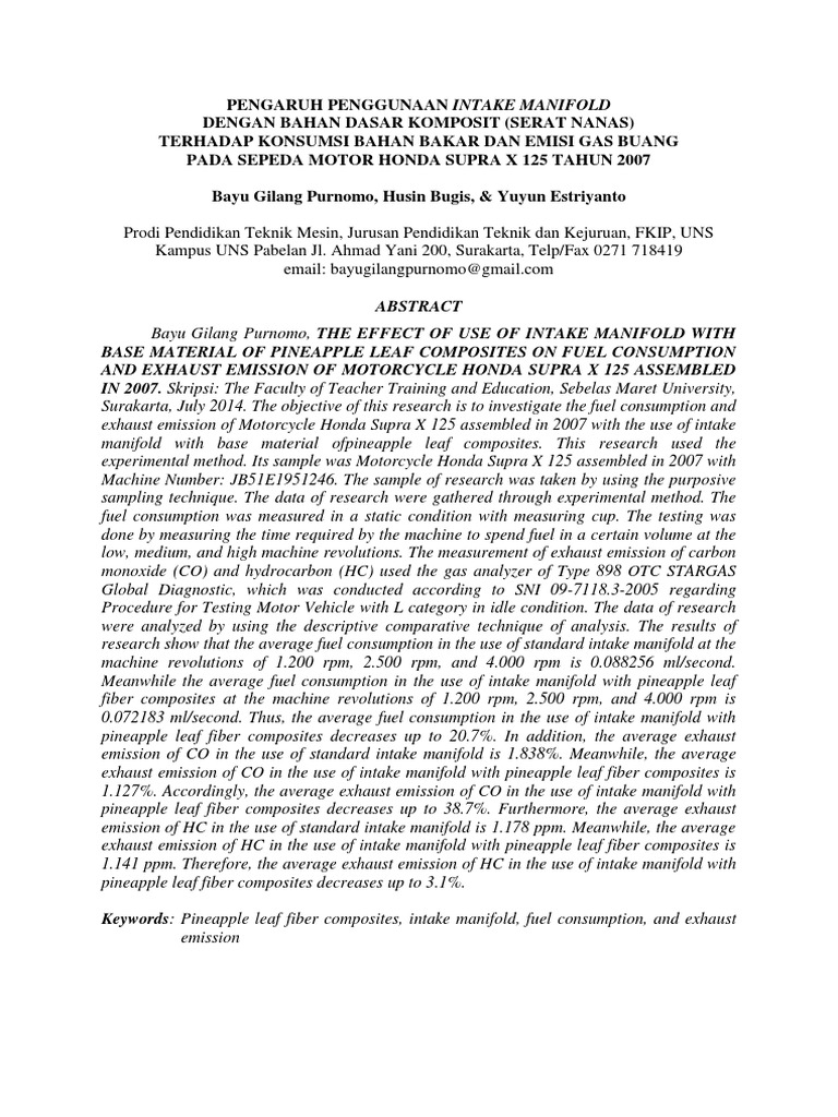 Kutipan (Bayu Gilang Purnomo) Pengaruh Penggunaan Intake Manifold PDF Exhaust Gas Motorcycle