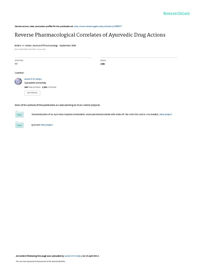 Reverse Pharmacological Correlates of Ayurvedic DR | PDF | Pharmacology ...