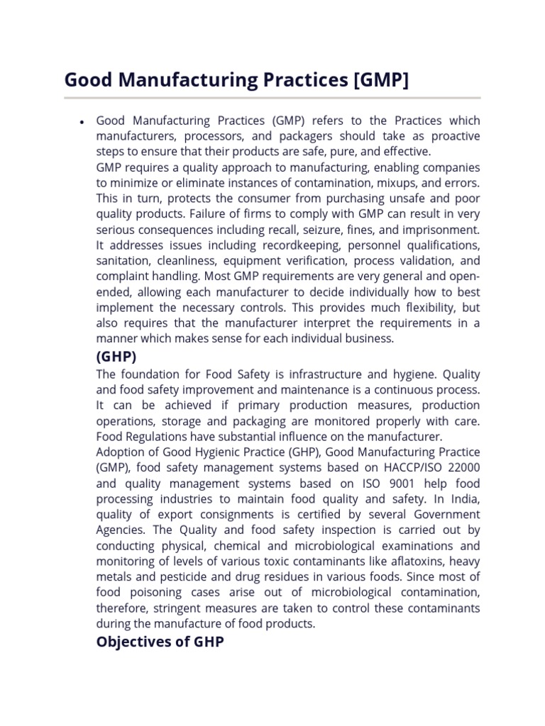 Understanding GMP in Food Safety | PDF | Food Safety | Foods