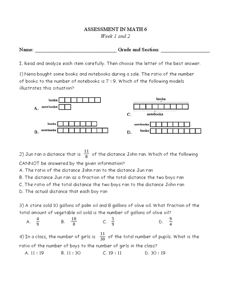 Assessment in Math 6: Week 1 and 2 | PDF