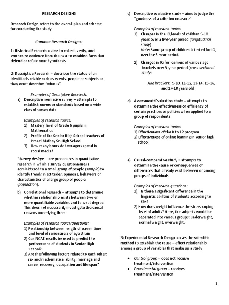 Overview of Research Designs | PDF | Survey Methodology | Experiment