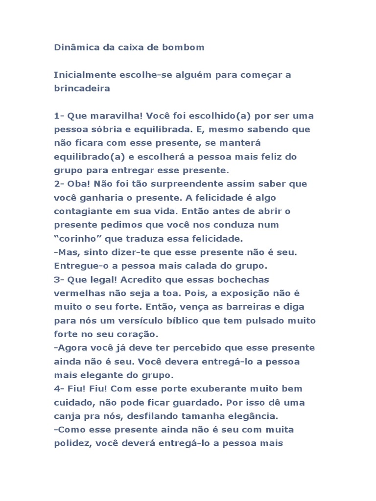 Dinâmica Da Caixa de Bombom | PDF