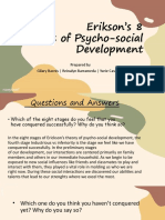 Erikson's 8 Stages of Psycho-Social Development: Prepared by Gilary Bacnis - Reinalyn Barrameda - Yurie Casimiro