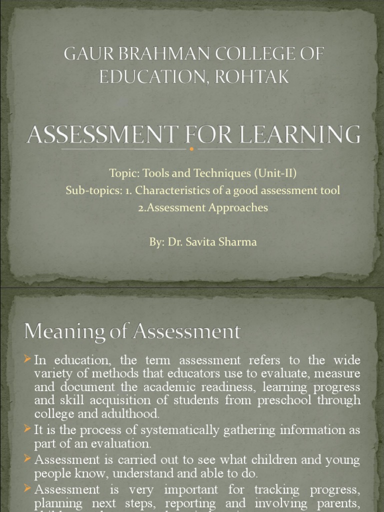 Assessment For LearningTools and Techniques PDF Educational