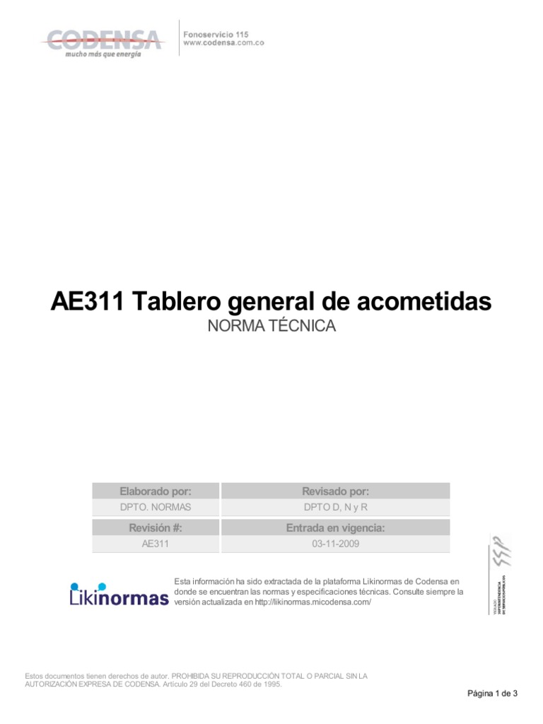 Ae311 Tablero General Acometidas-Codensa | PDF | Electricidad ...