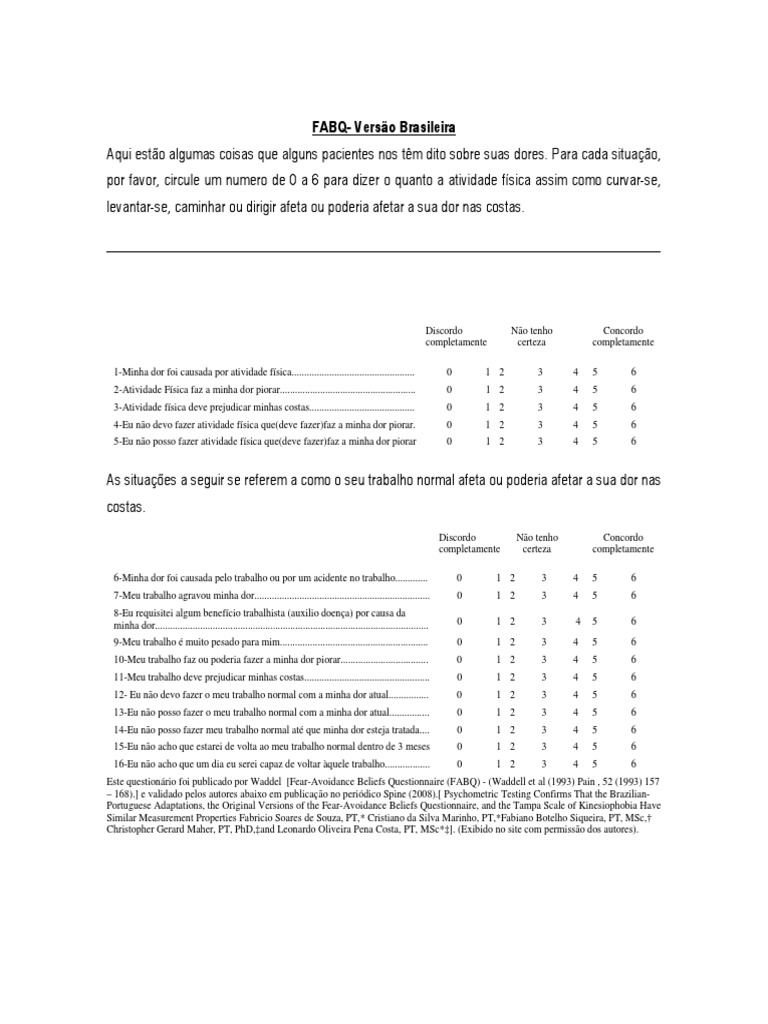 FABQ - Versão Brasileira | PDF | Dor