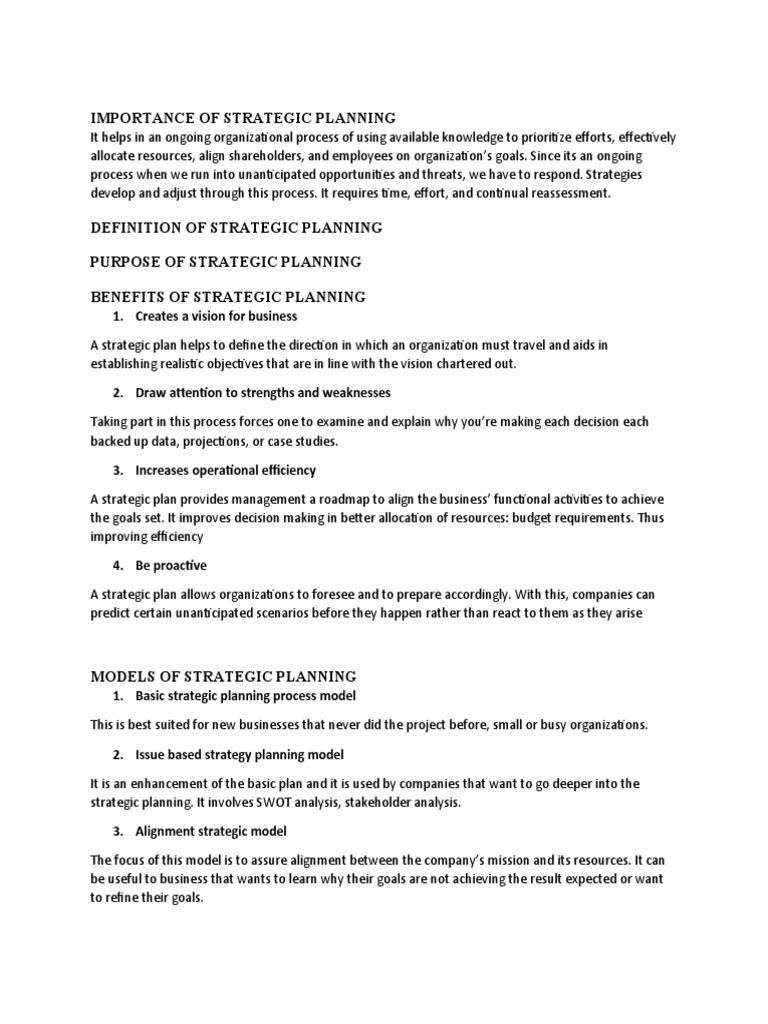 Importance of Strategic Planning | Download Free PDF | Strategic ...