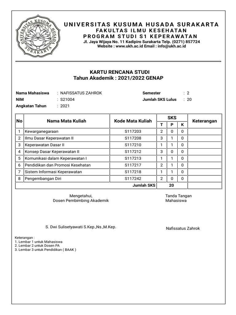 Kartu Rencana Studi Mahasiswa UKH | PDF