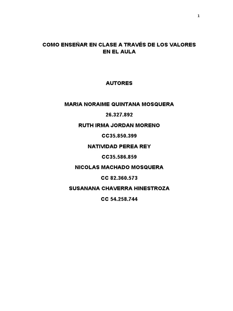 Enseñanza de Valores en el Aula | PDF | Plan de estudios | Aprendizaje