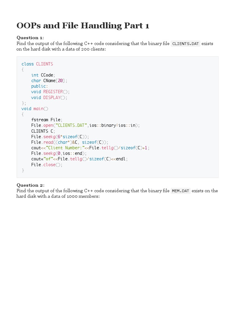 OOPs and File Handling Part 1 PDF Pointer Programming