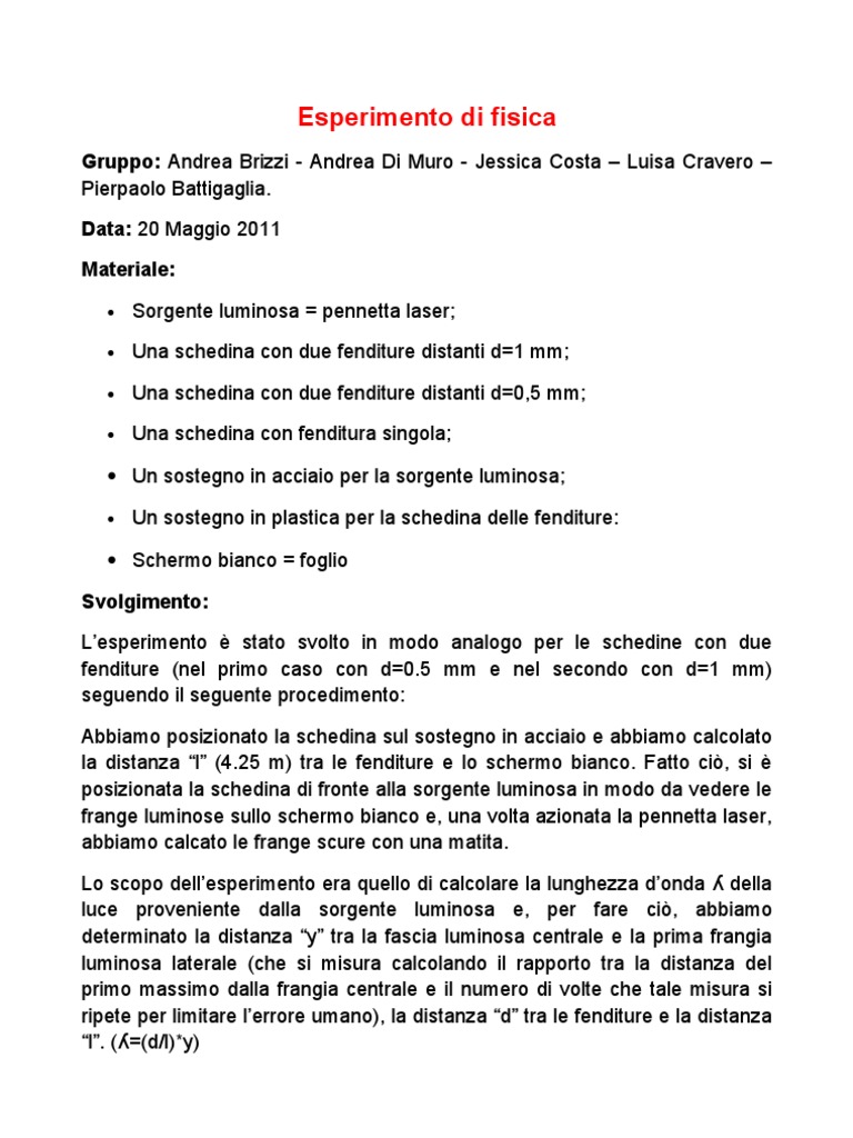 Relazione Esperimento Young