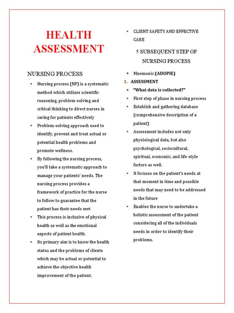 Health Assessment: Nursing Process | PDF | Nursing | Physical Examination
