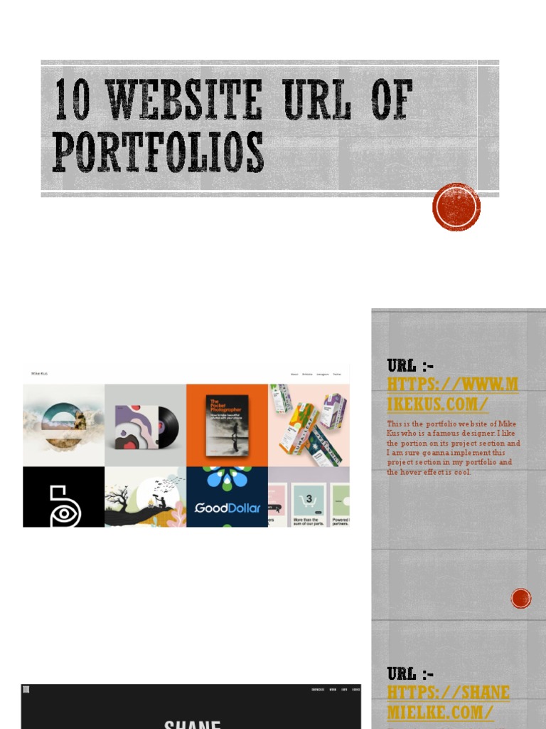 10 site Url of Portfolios PDF World Wide  & 
