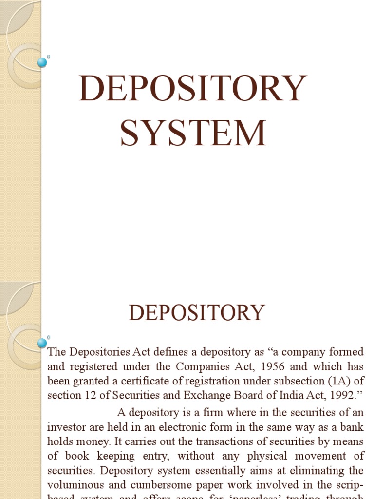 Overview of the Depository System | PDF | Securities (Finance ...