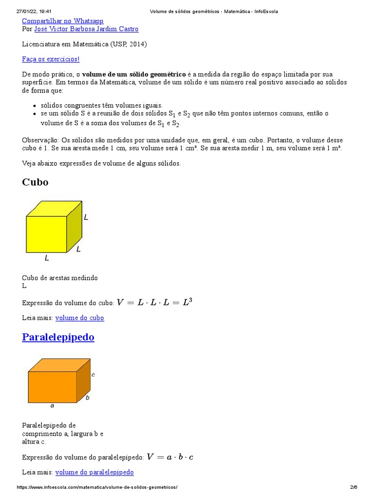 Volume de Sólidos Geométricos - Matemática - InfoEscola | PDF | Volume ...