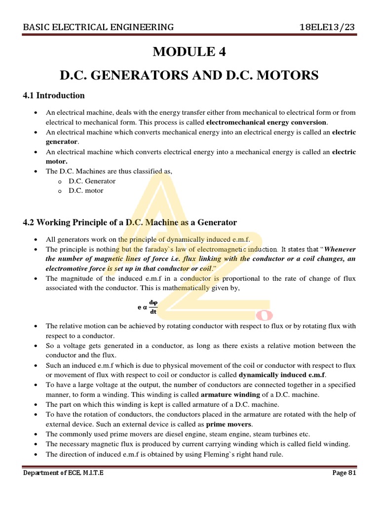 D.C. Generators and Motors Overview | PDF | Electric Generator ...