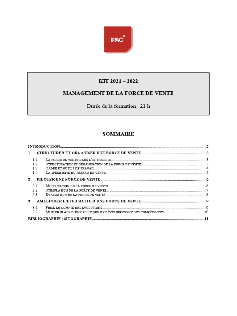 Management de la Force de Vente 2021-2022 | PDF | Sodles | Business