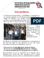 Nota de Prensa - Entrega de Plazo de Huelga 30 de Mayo 2011
