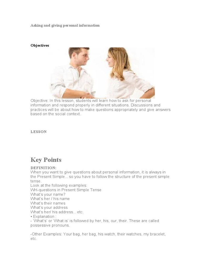 Asking and Giving Personal Information | PDF | Question | Verb