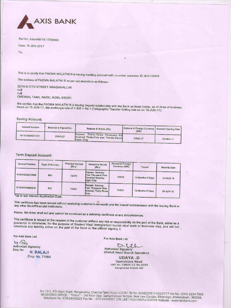 Bank Balance Certificate | PDF