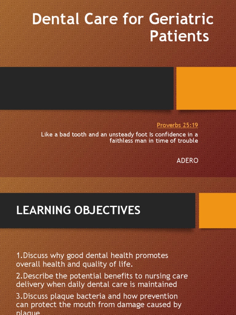 Geriatric... Dental Care PDF Oral Hygiene Toothbrush