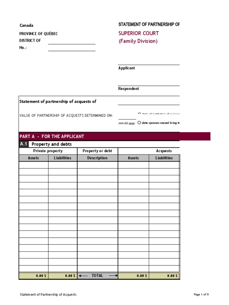 Partnership Acquest Statement Form | PDF | Partnership | Debt