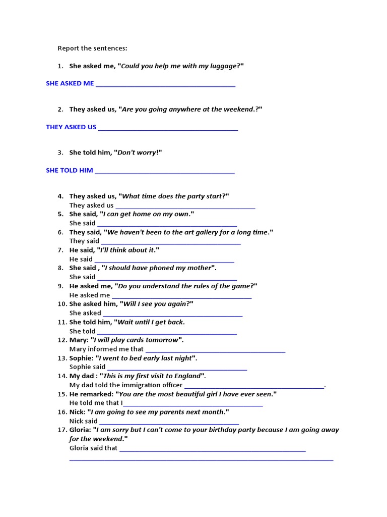 Reported Speech Practice Exercises | PDF | Self-Improvement