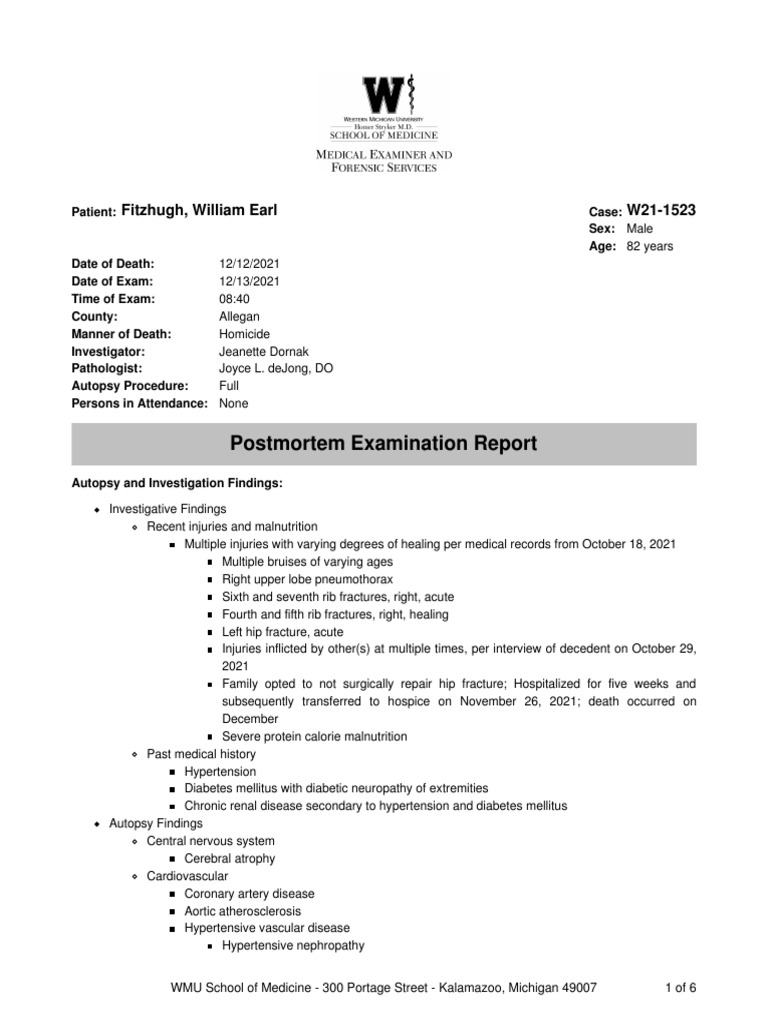 Postmortem Examination Report: W21-1523 Fitzhugh, William Earl | PDF ...
