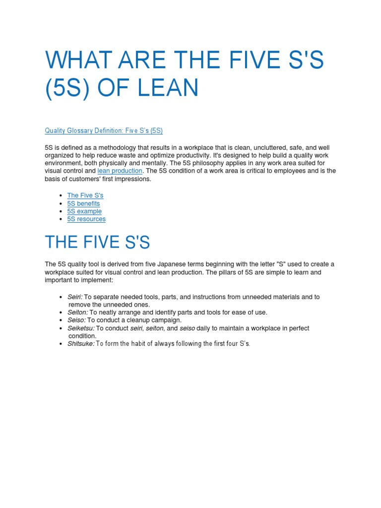 Overview of 5S Methodology in Lean | PDF | Lean Manufacturing | Business