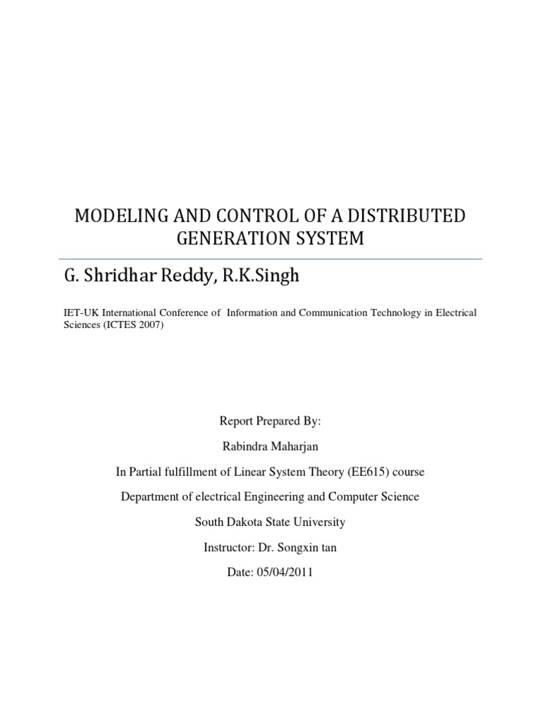 Modeling and Control of A Distributed Generation System | PDF | Power ...