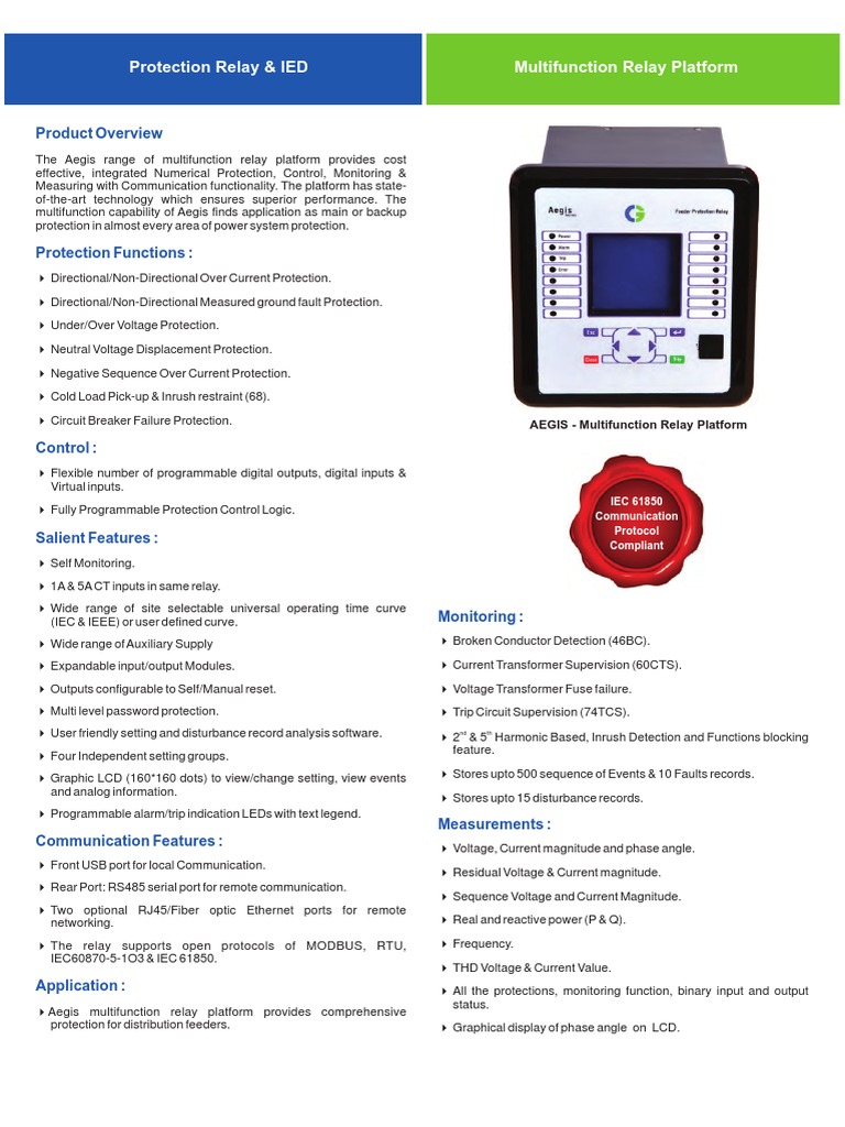 Aegis Multifunction Relay Overview | PDF | Relay | Power (Physics)