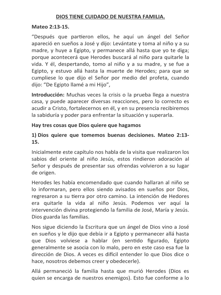 Dios Tiene Cuidado de Nuestra Familia | PDF | Jesús | espíritu Santo