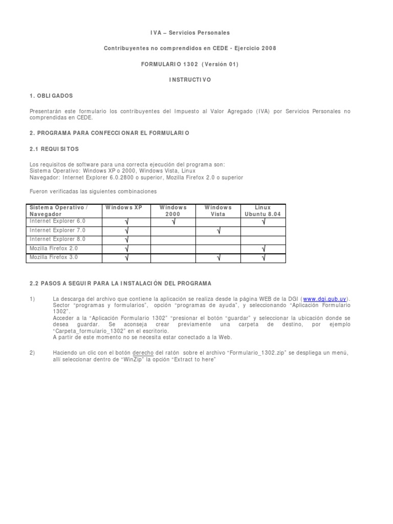 Instructivo Formulario 1302 V01 | Descargar gratis PDF | explorador de ...