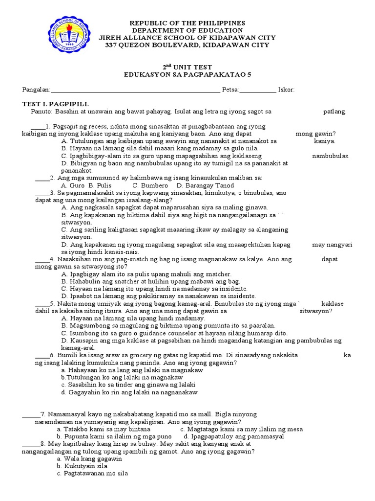 2ND Unit Test All in | PDF