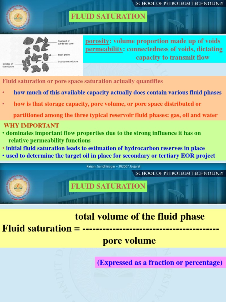 Fluid Saturation by U.B. Pdeu PDF Petroleum Reservoir Porosity