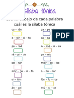 Escribí Debajo de Cada Palabra Cuál Es La Sílaba Tónica