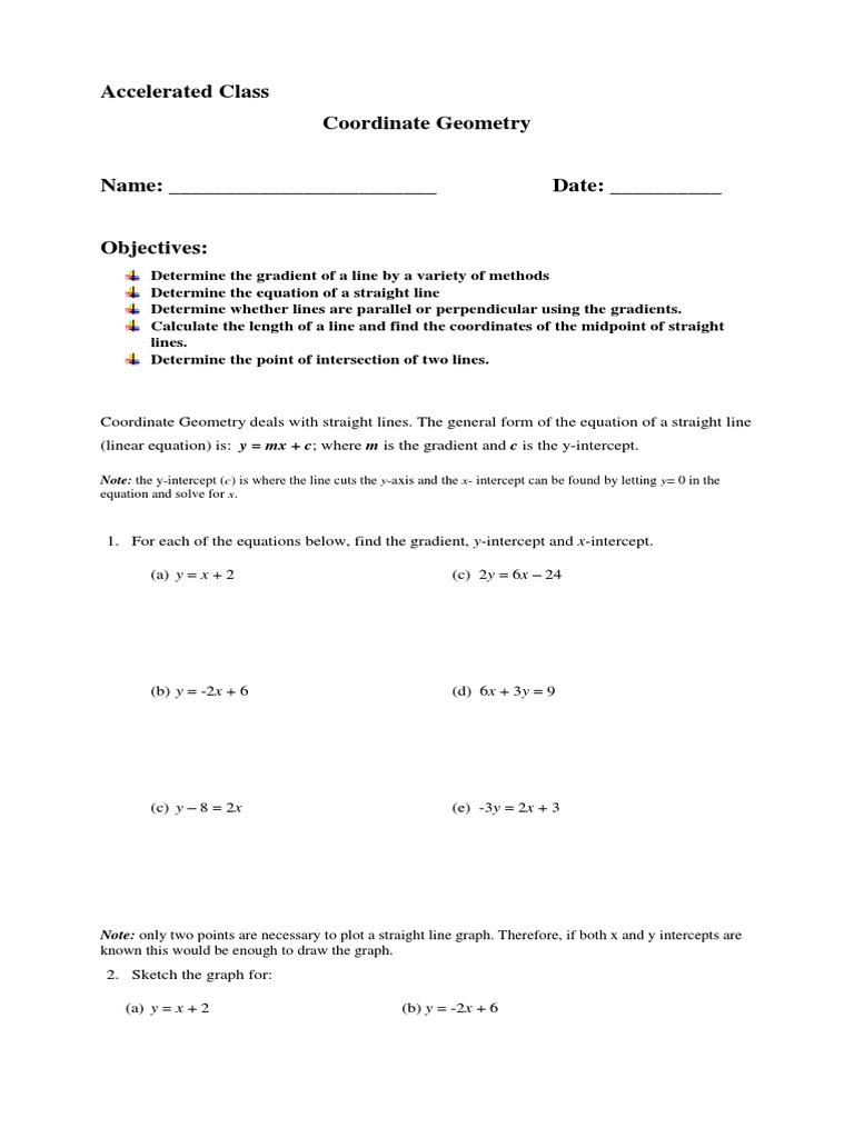 Coordinate Geometry Worksheet Pdf Line Geometry Slope