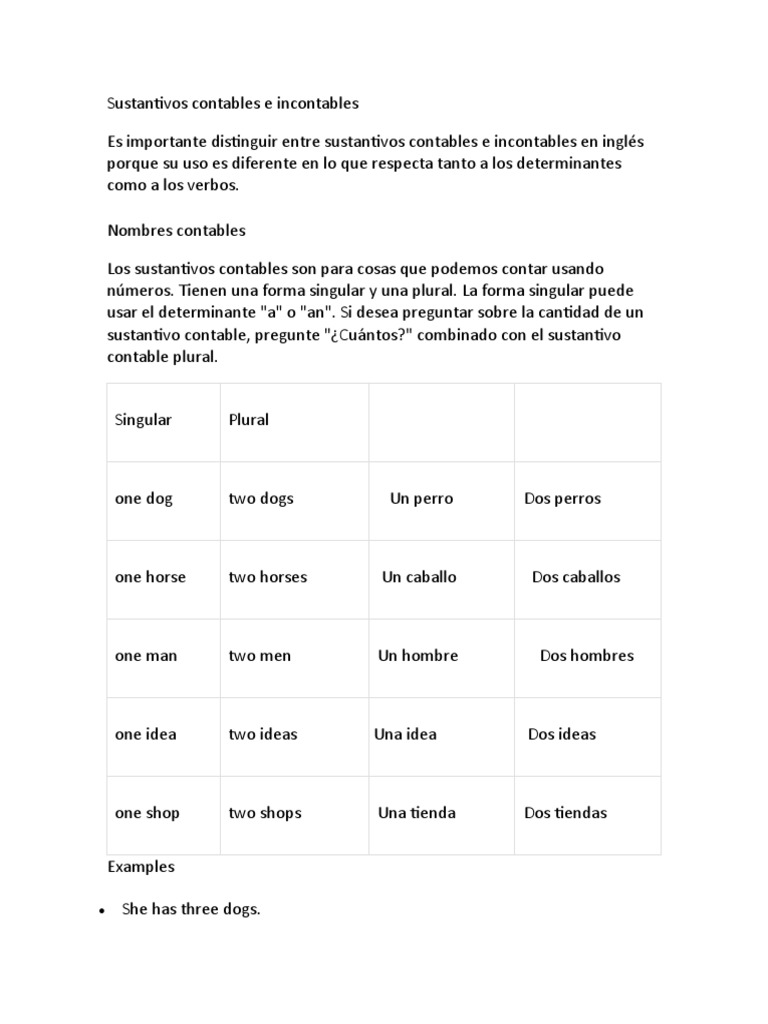 Sustantivos Contables e Incontables | PDF | Sustantivo | Plural