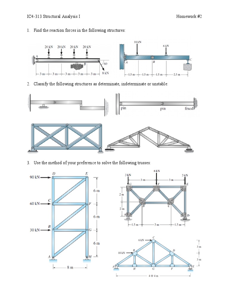 IC4-313 Structural Analysis I Homework #2 1. Find The Reaction Forces ...