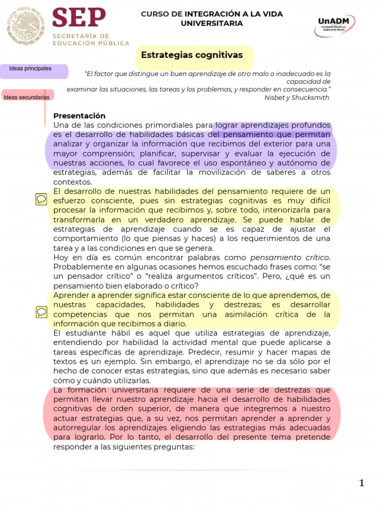 Estrategias Cognitivas | PDF | Aprendizaje | Pensamiento