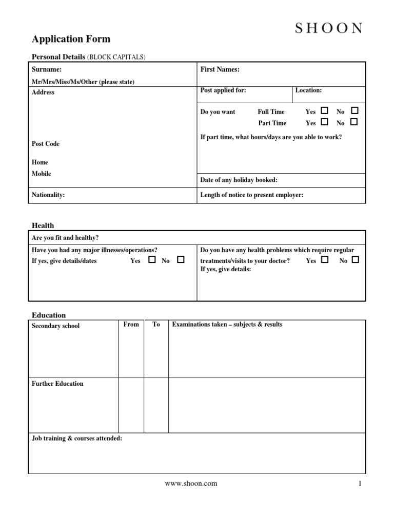 Shoon Job Application Form | PDF | Justice | Crime & Violence
