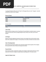 Minutes of A Meeting of The Board of Directors