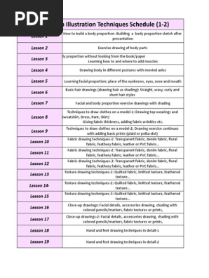 Fashion Illustration Techniques 1-2 Schedule