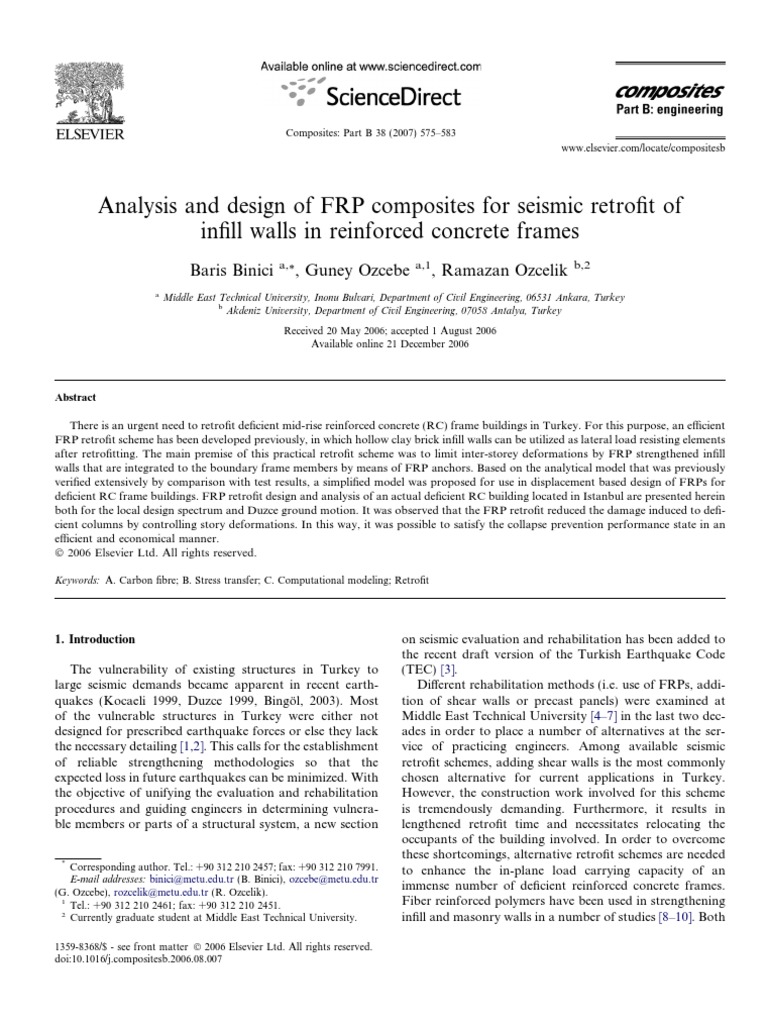 Analysis and Design of FRP Composites For Seismic Retrofit of Infill ...